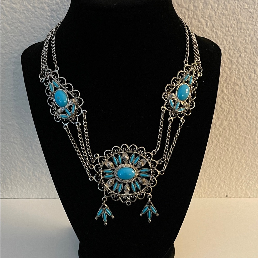 Chic Silver and Blue Statement Necklace